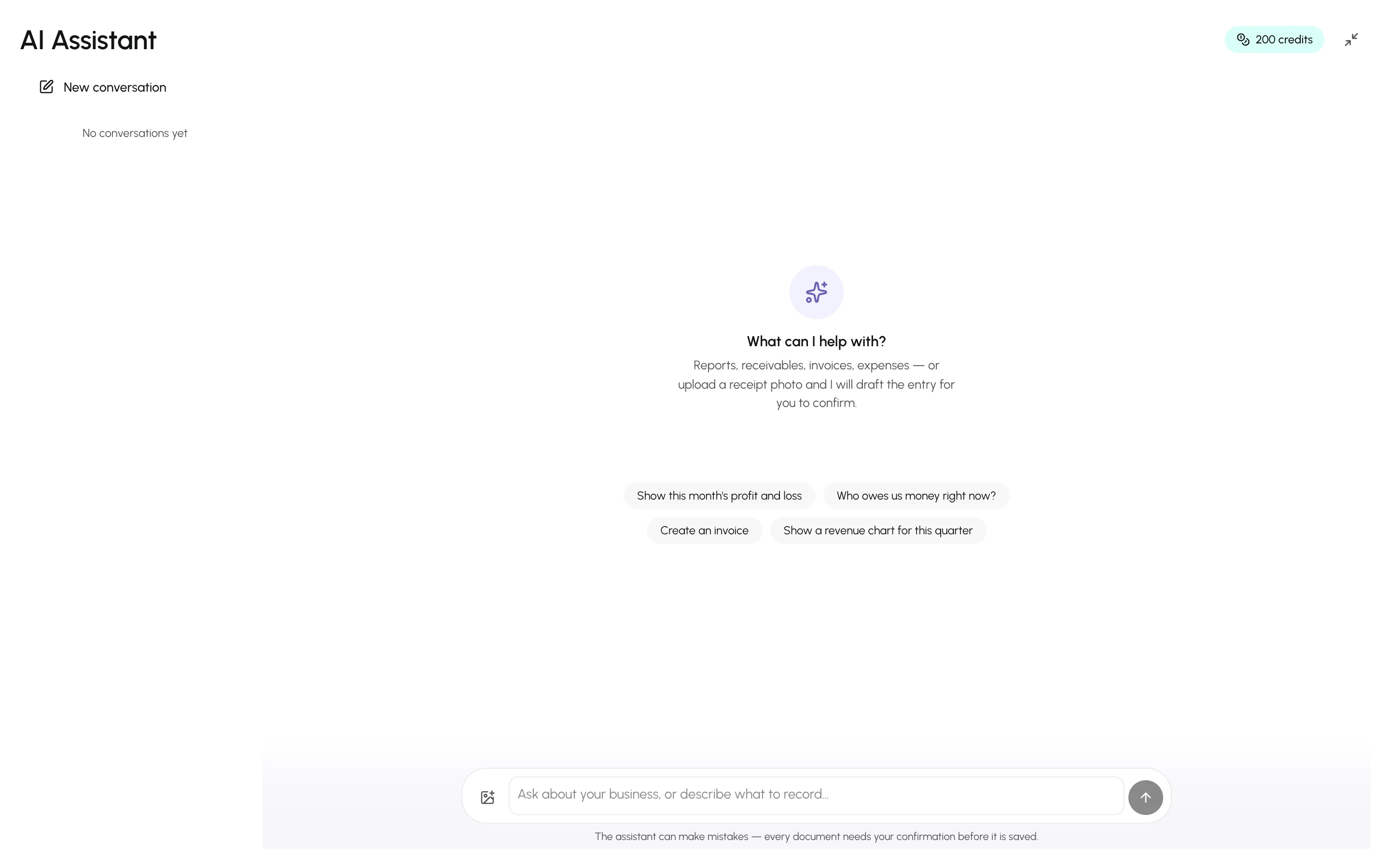 The AI Assistant page with suggested questions, the conversation rail and the composer