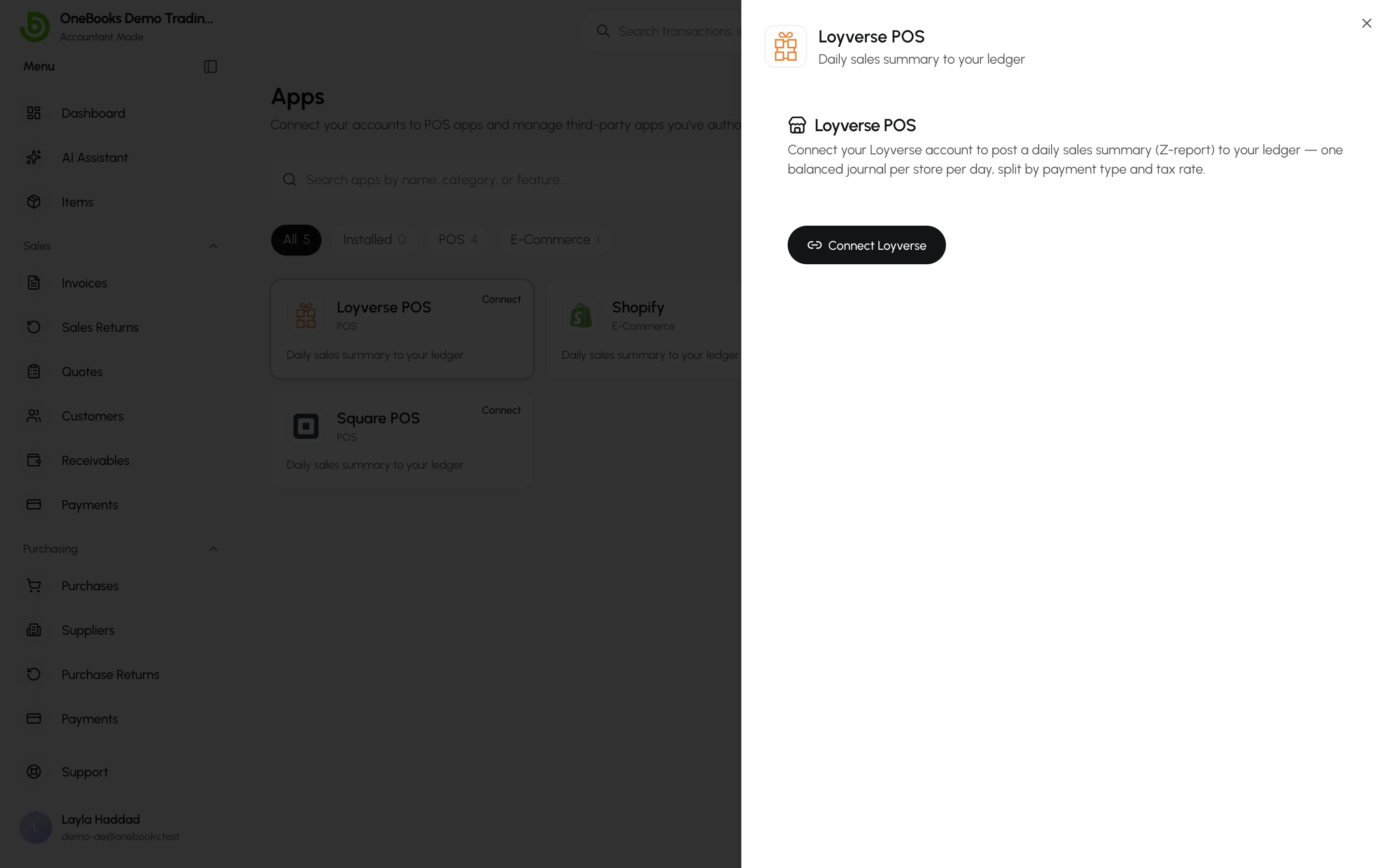 The Loyverse connection page in Apps