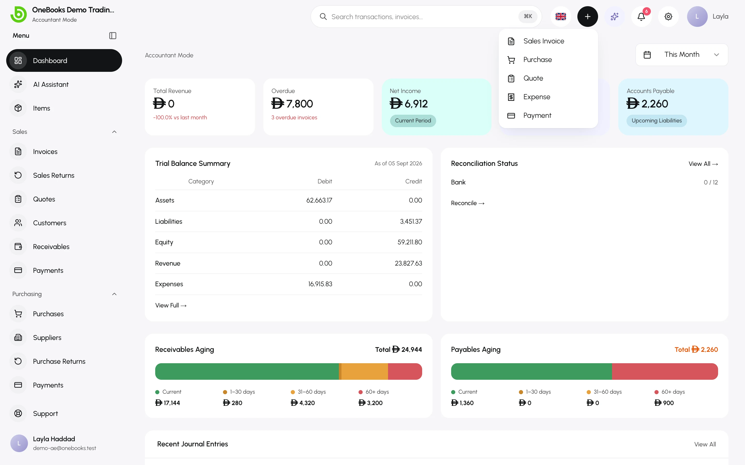 The Quick Create menu open in the header