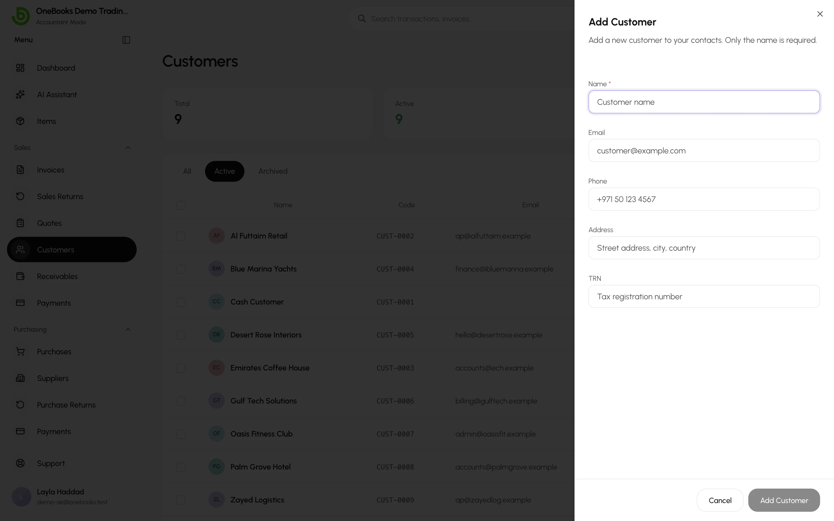 The Add Customer dialog